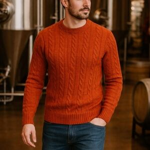 80s LORD JEFF wintuk Orion burnt orange CABLE KNIT SWEATER ECLECTIC GRANDPA L